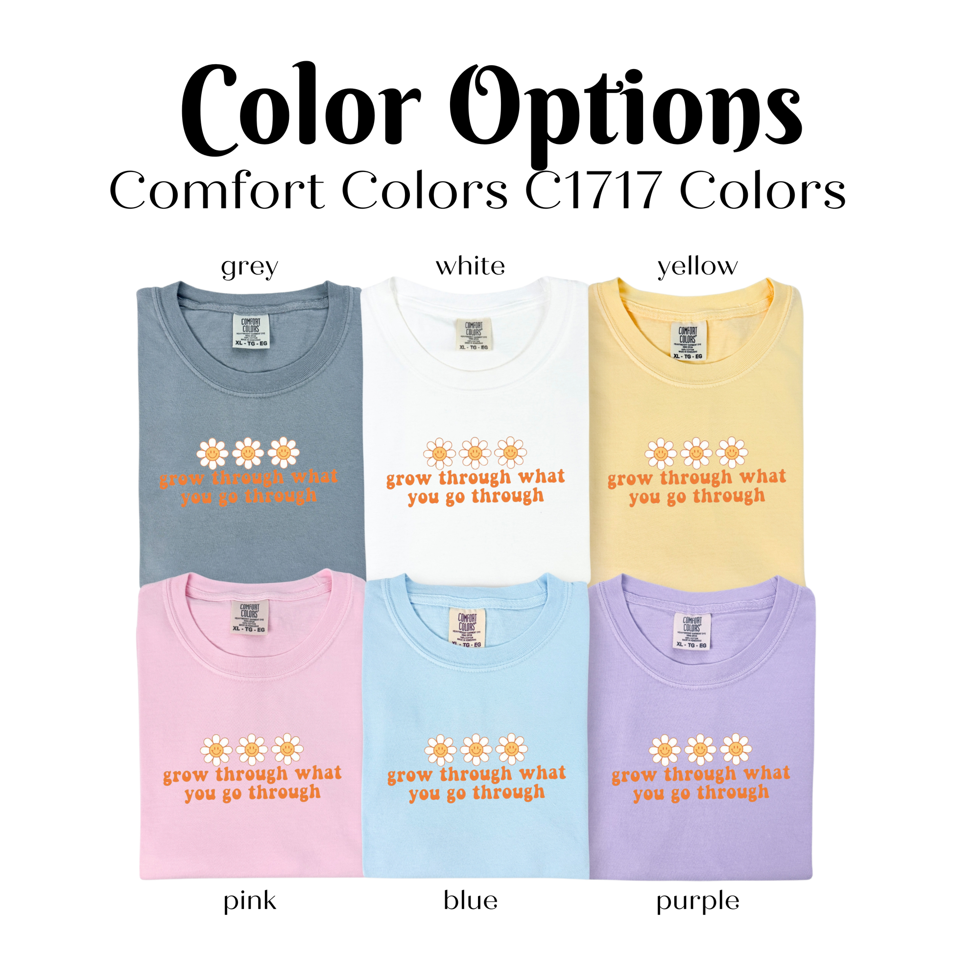 four colors of t - shirts with the words color options