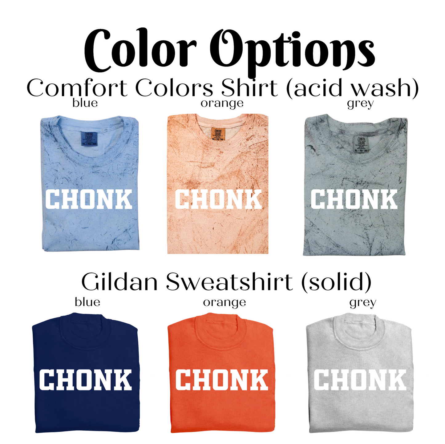 a bunch of shirts that say color options