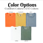 four colors of a t - shirt with the words, color options, and a