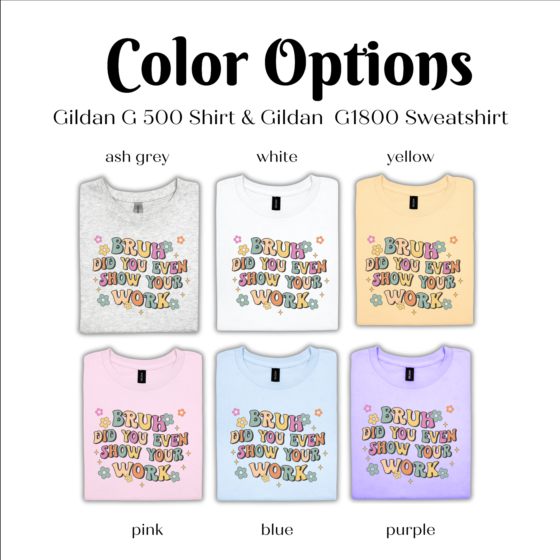 a group of t - shirts with the words color options