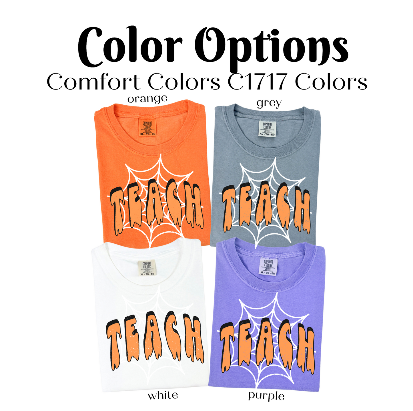 three different colors of t - shirts with the words teach teach on them