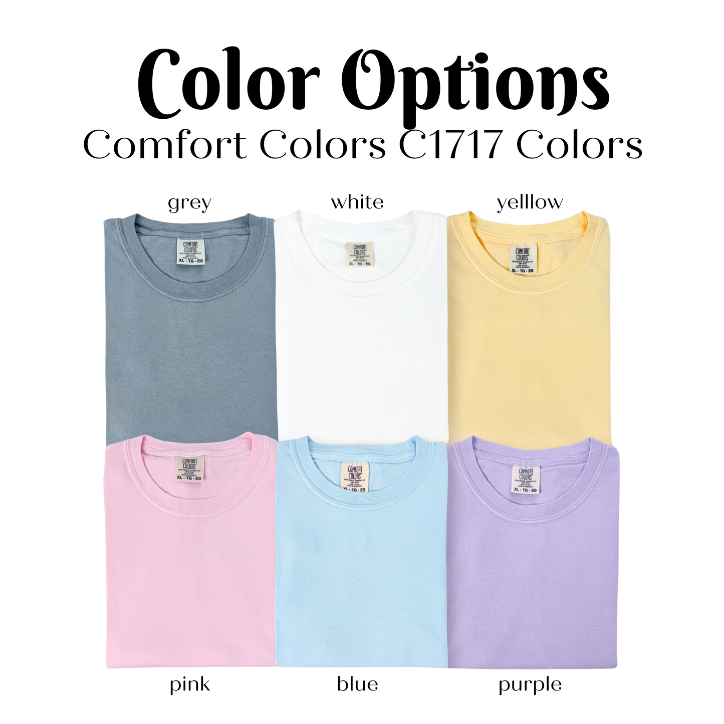 four colors of a t - shirt with the words, color options, and a