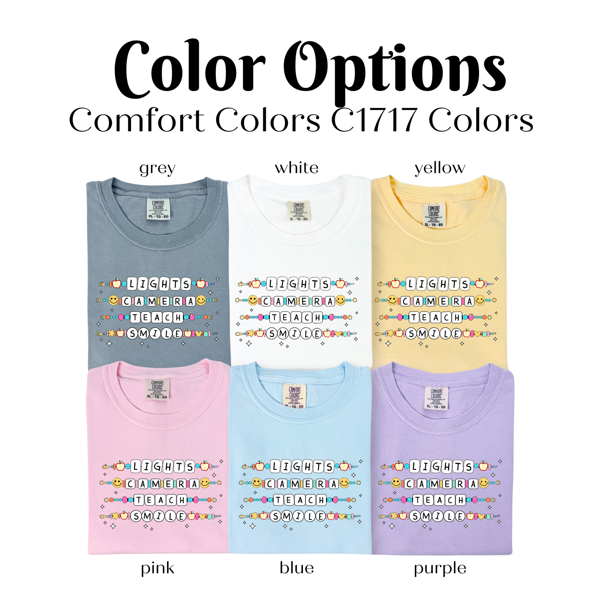 four different colors of t - shirts with the words color options