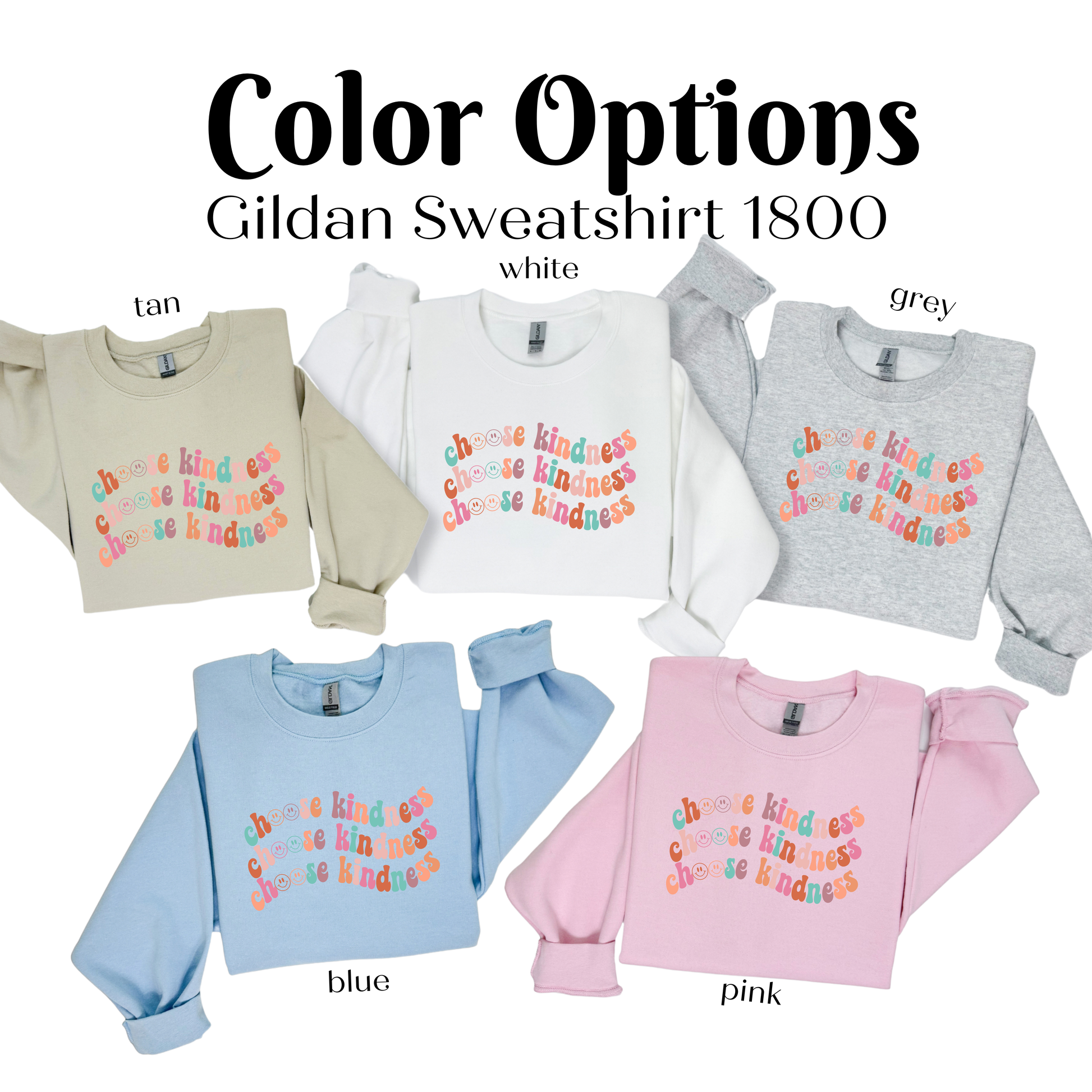 a group of sweaters with the words color options on them