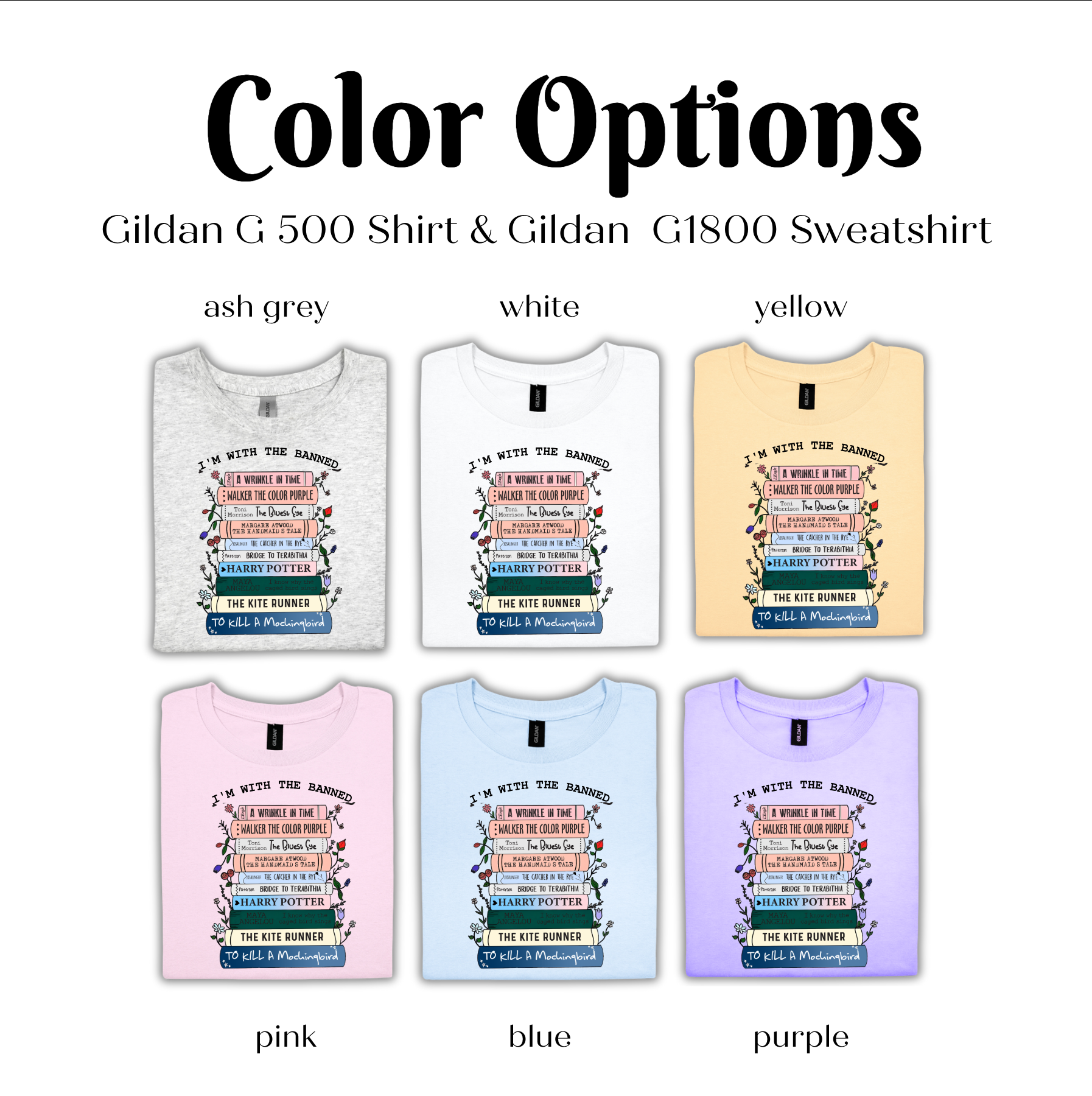 a group of t - shirts with the words color options on them