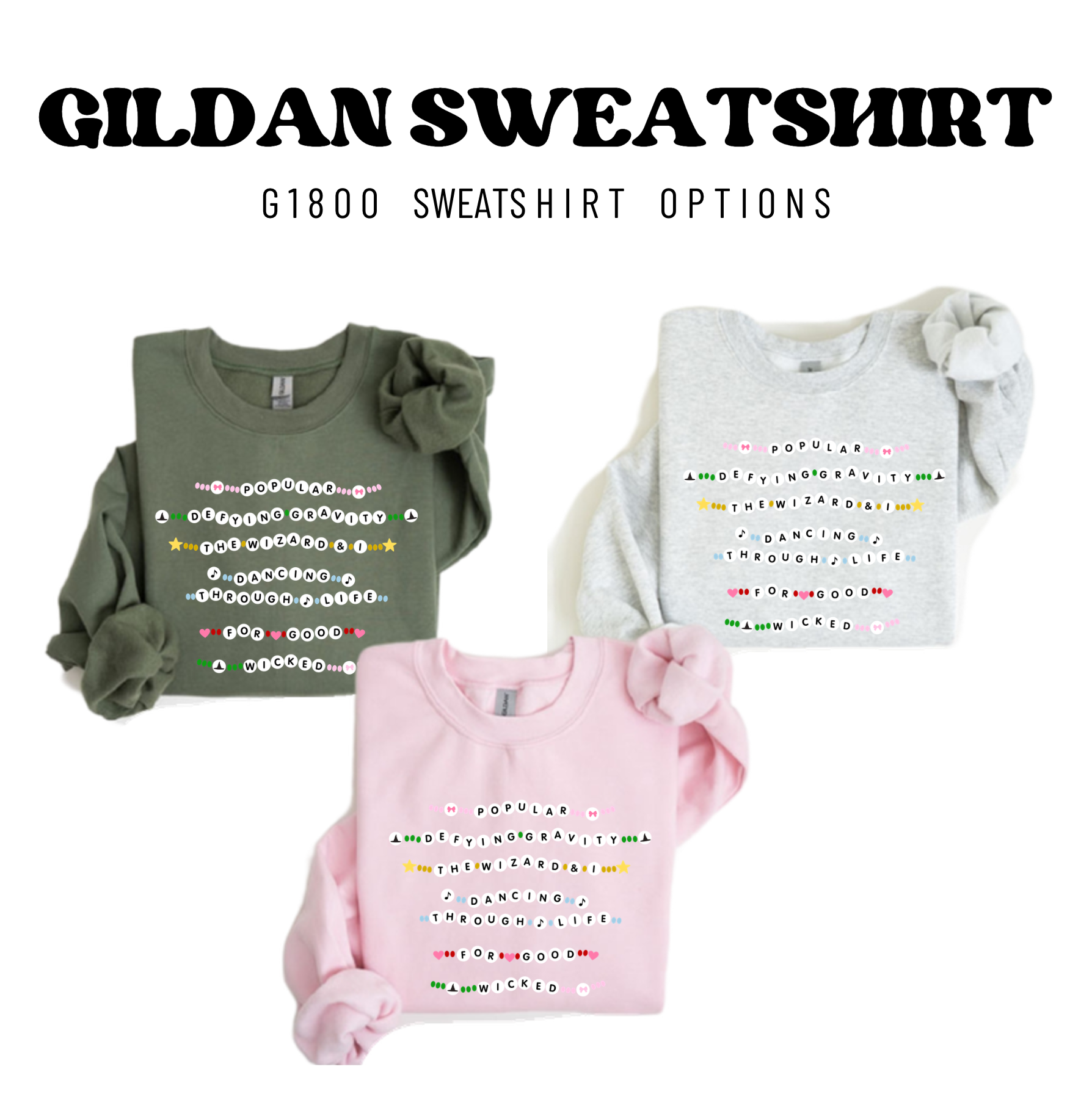 three sweaters with words on them and the words on them