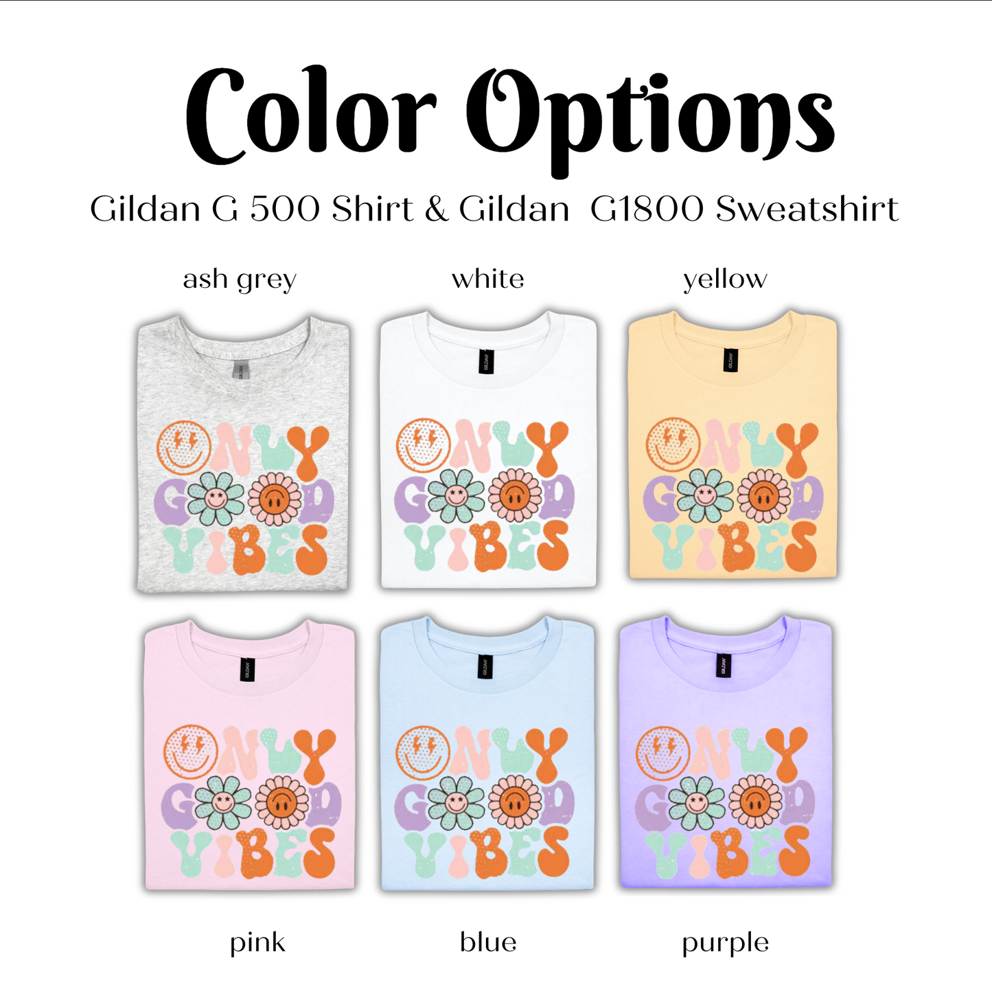 a group of t - shirts with the words color options on them