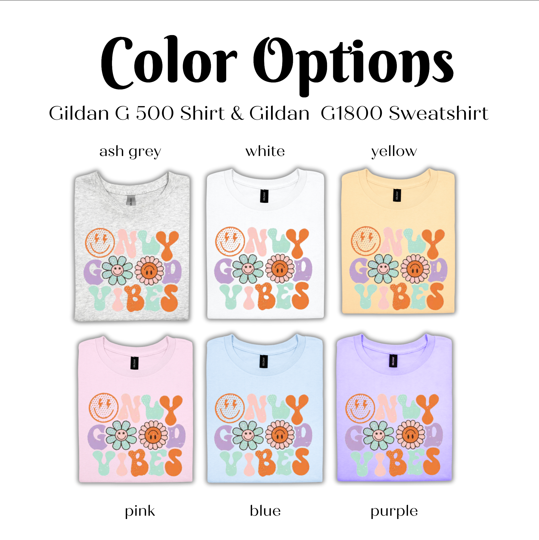 a group of t - shirts with the words color options on them