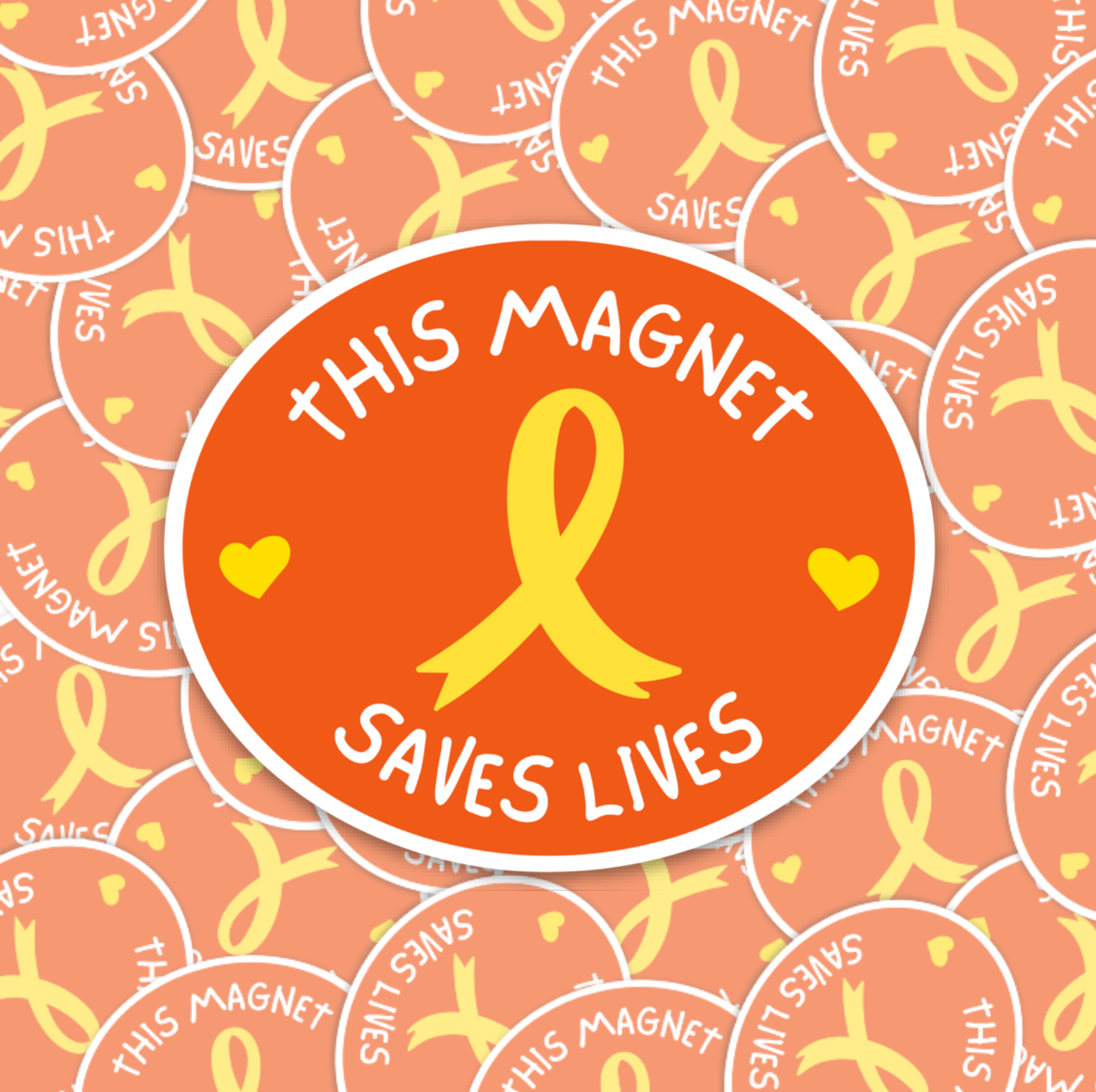 a sticker with a yellow ribbon on it that says, this magnet saves lives