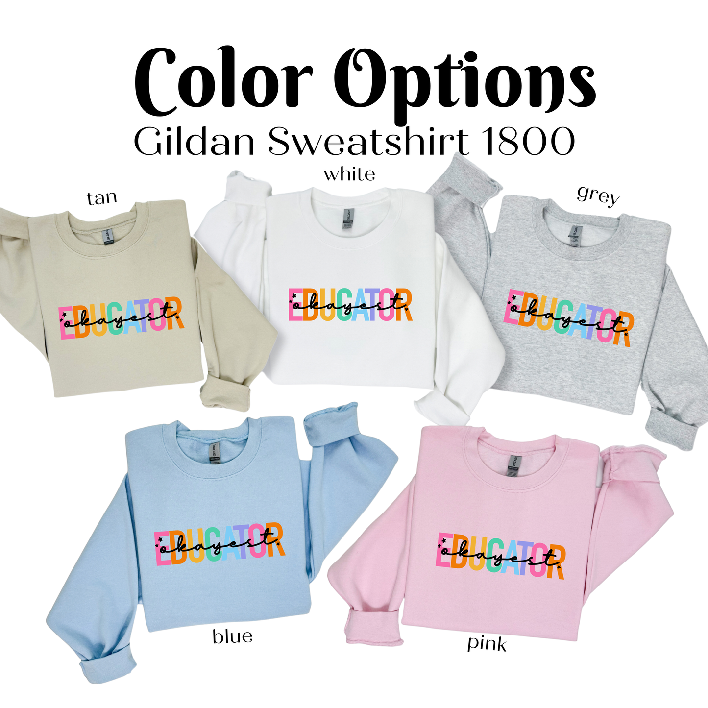 a group of sweaters that say color options