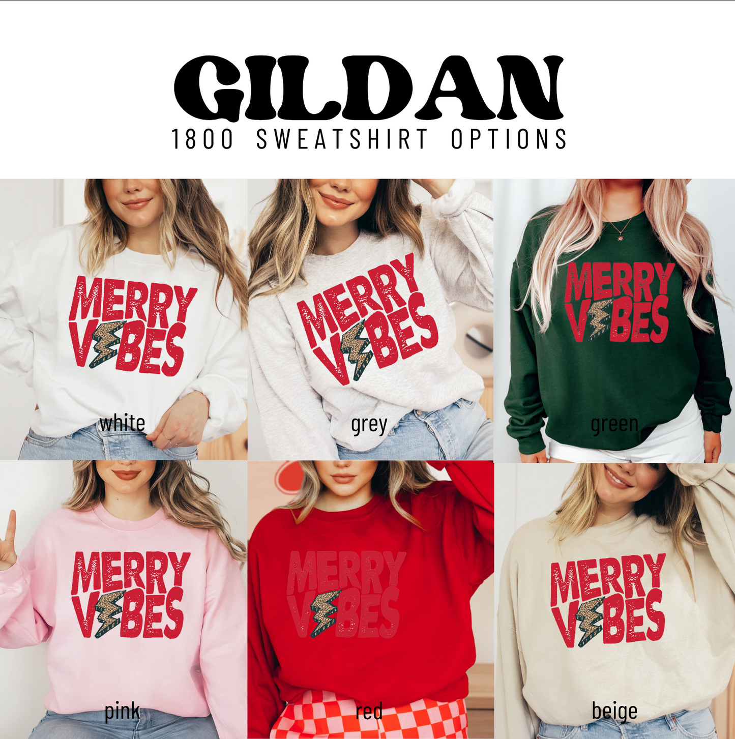 a group of women wearing merry vibes sweatshirts