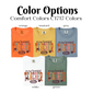 a group of four different colored shirts with the words, color options, and a