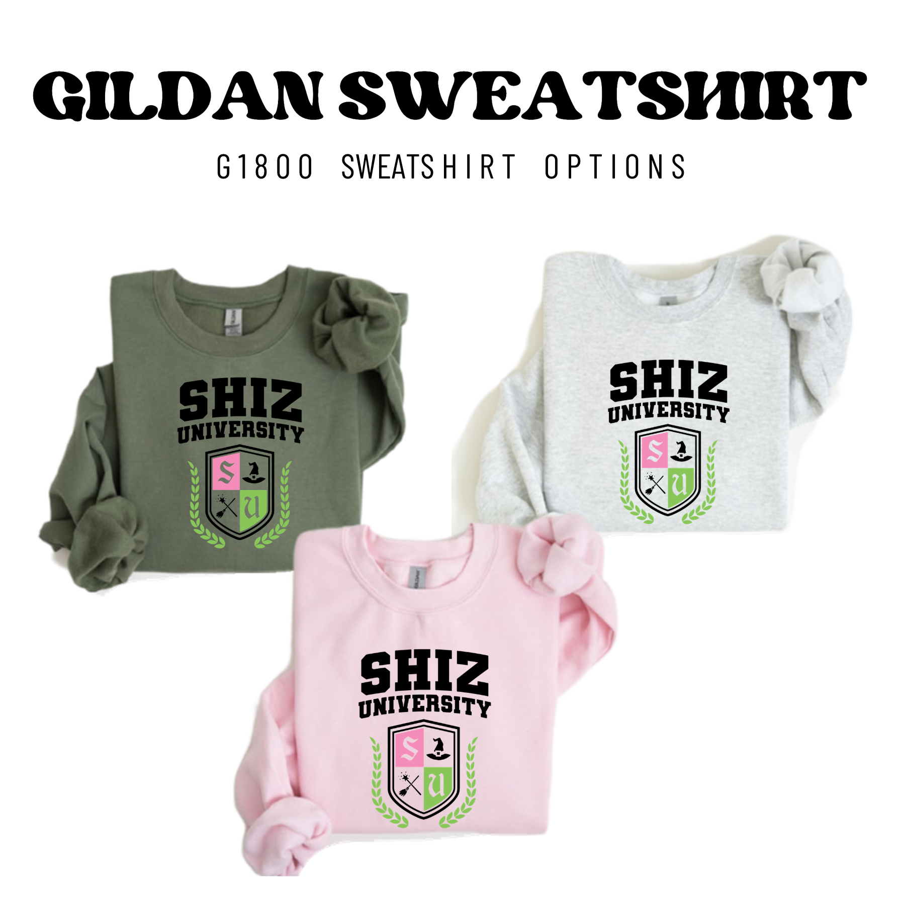 three shirts with the words, ghiz university on them