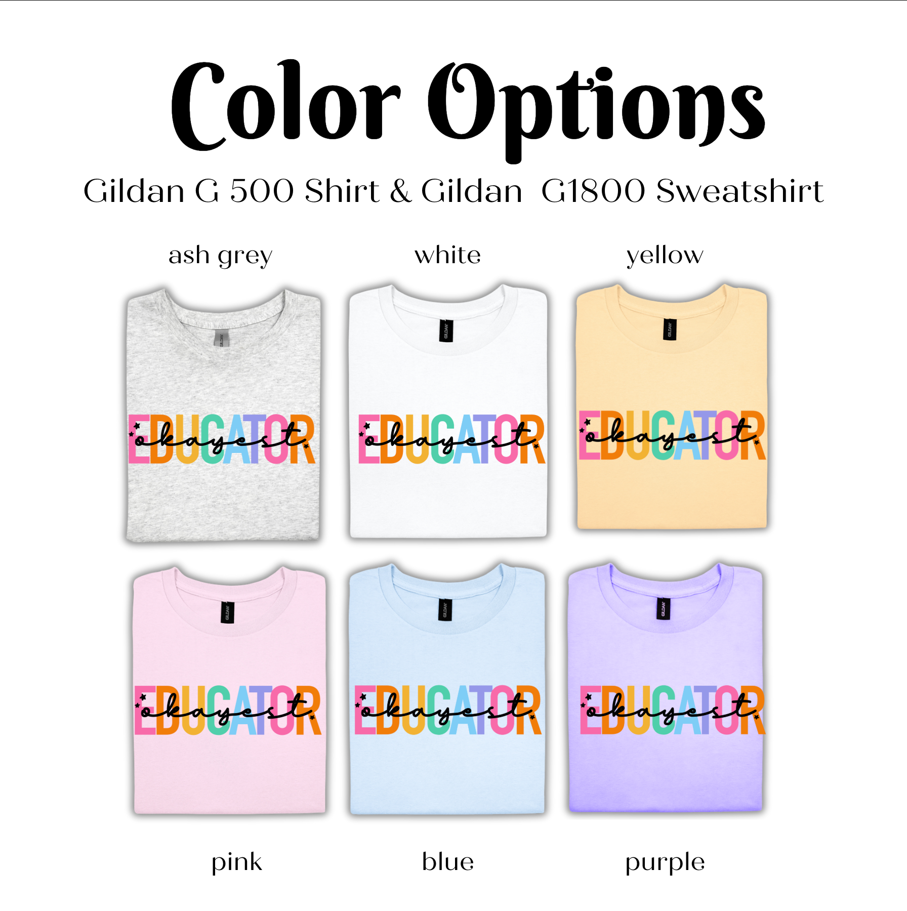 a group of t - shirts with the words color options