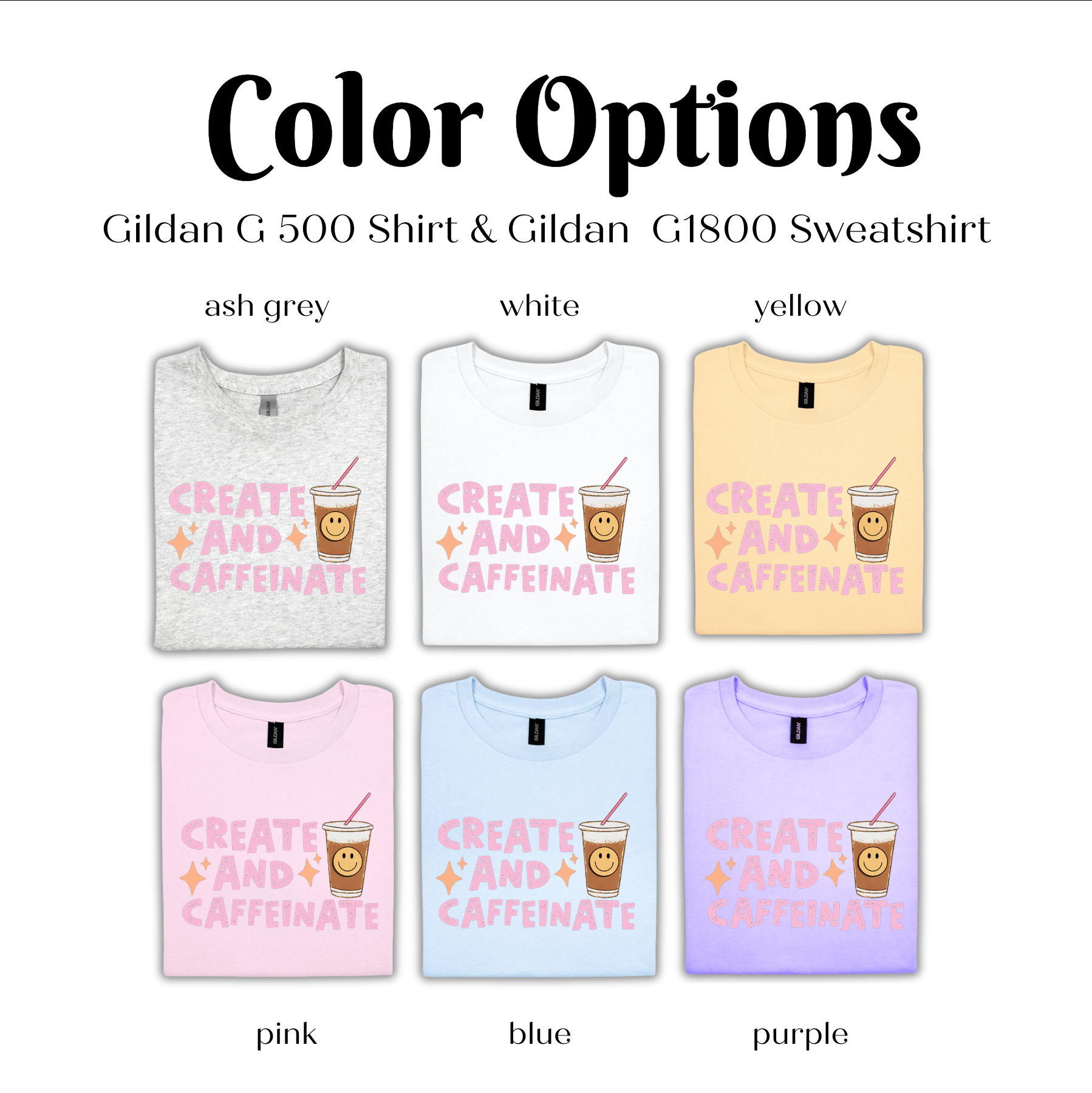 a group of t - shirts with the words color options