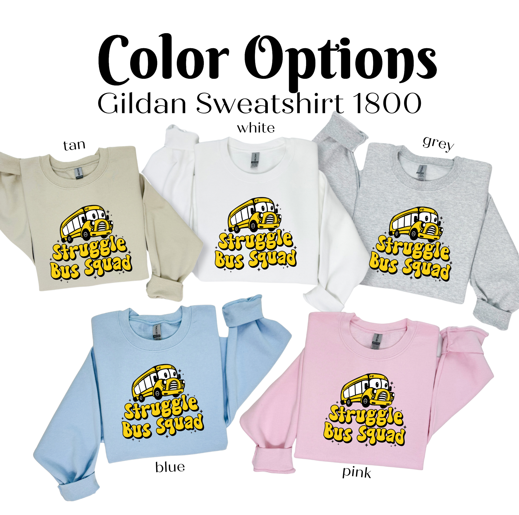 a group of sweaters with the words, color options, and a picture of