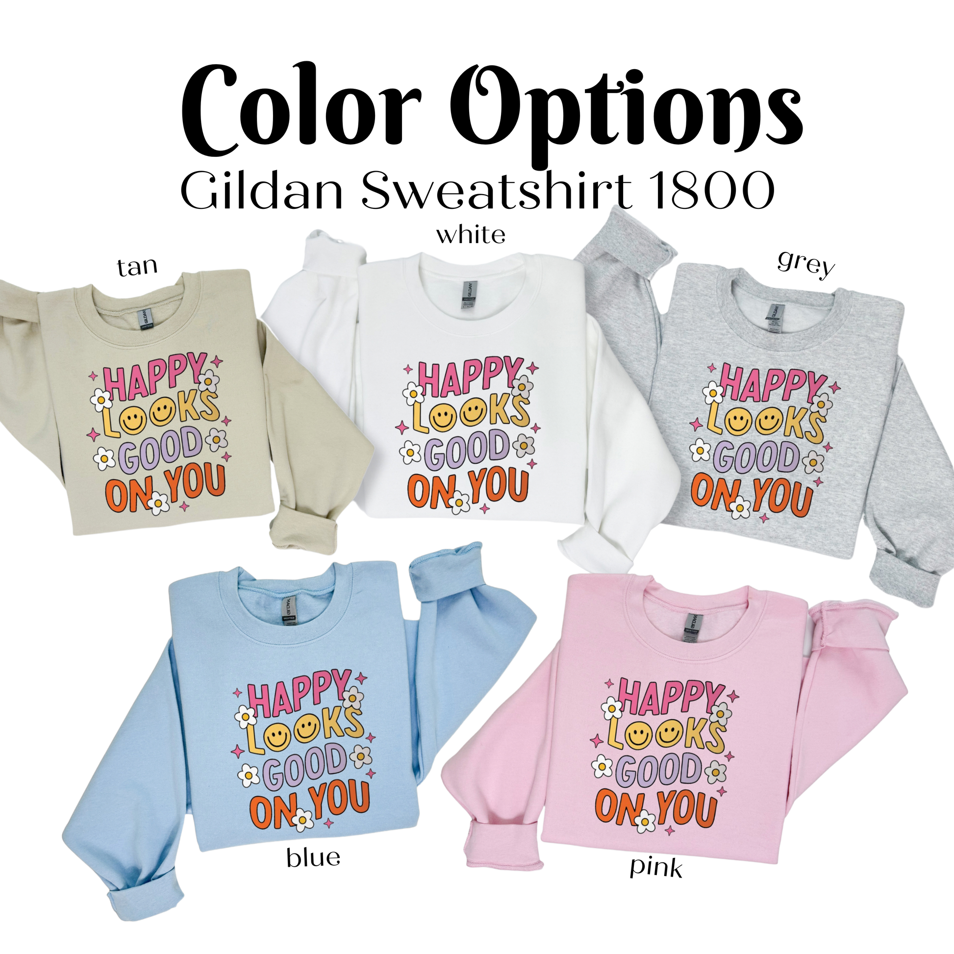 a group of sweaters with the words happy on them