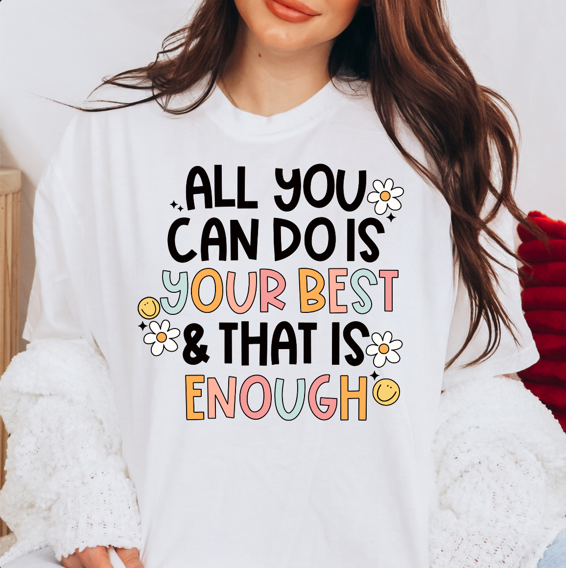 a woman wearing a t - shirt that says, all you can do is your