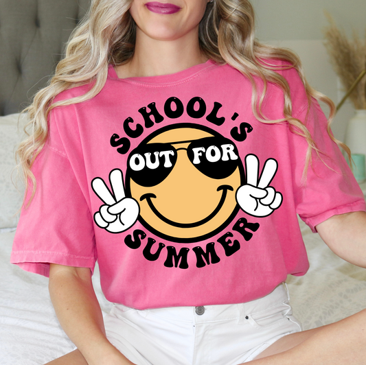 a woman wearing a school's out for summer t - shirt