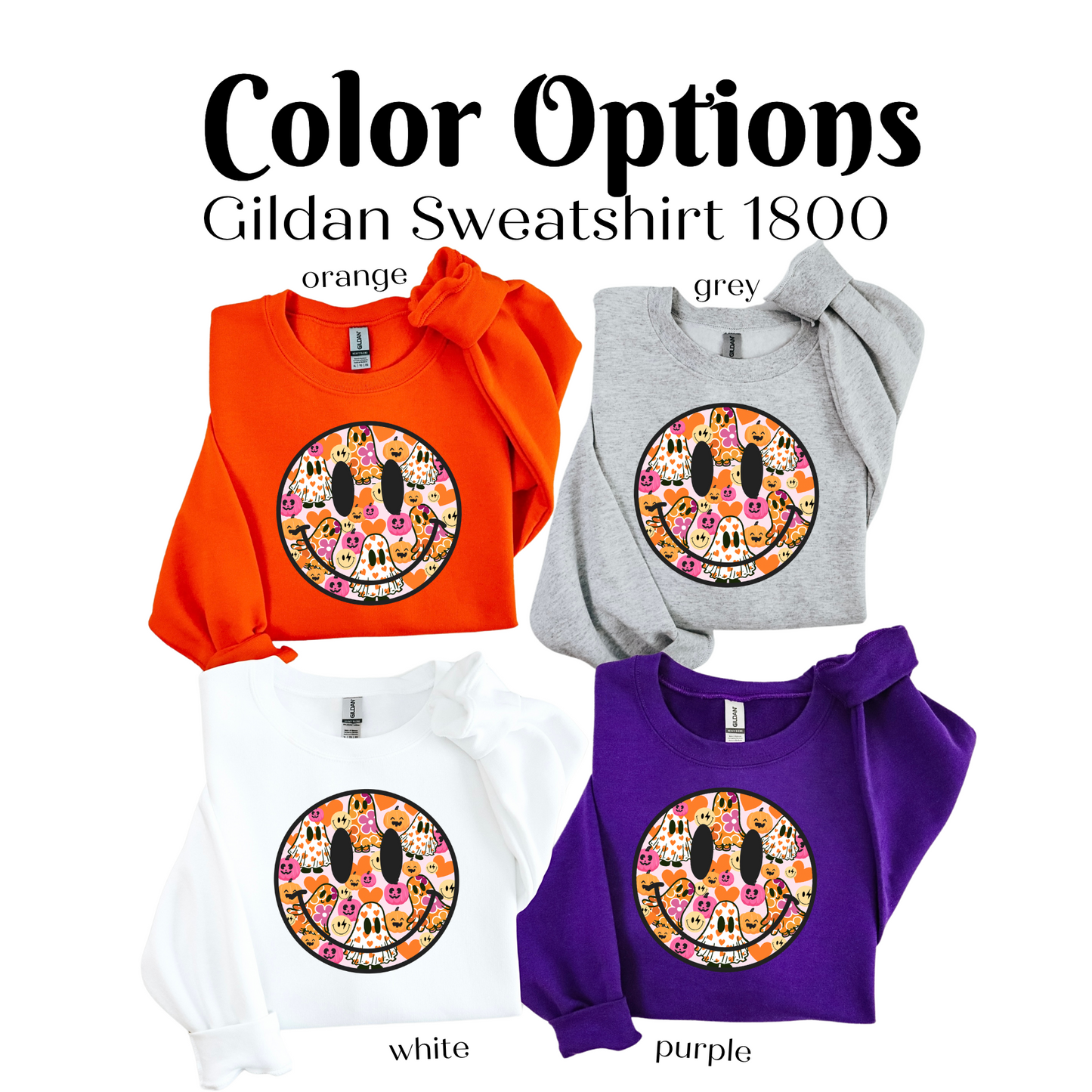 a group of children's sweatshirts with the words, color options, and